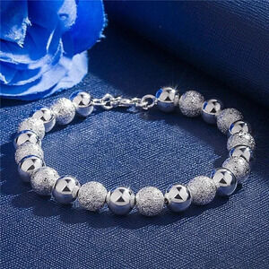 925 Sterling Silver 8 MM Textured Bead Bracelet